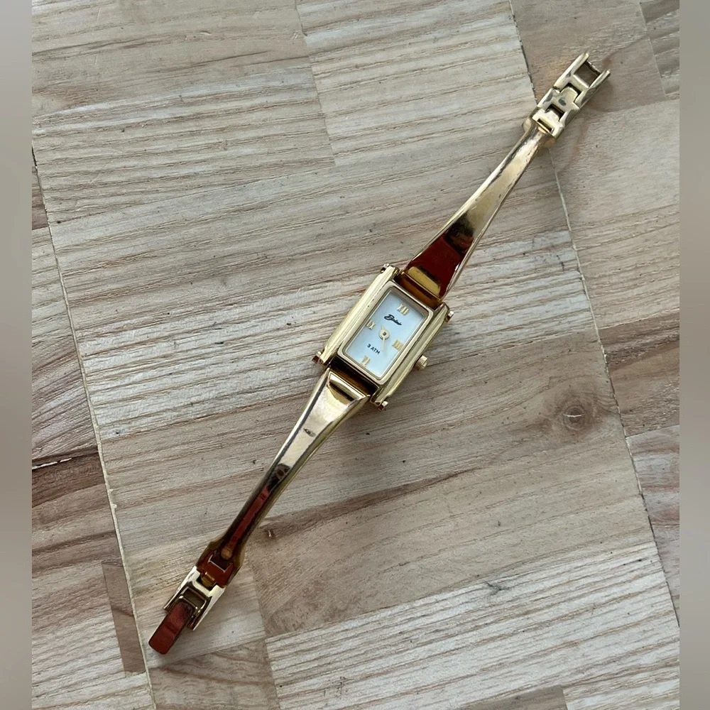Belair Luxury Ladies Watch White Rectangular Dial Gold-Tone Bangle Bracelet